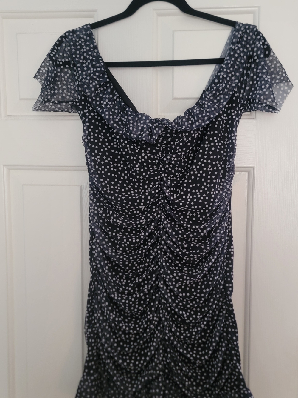 PrettyLittleThing Black and White Polka Dot Ruched Dress